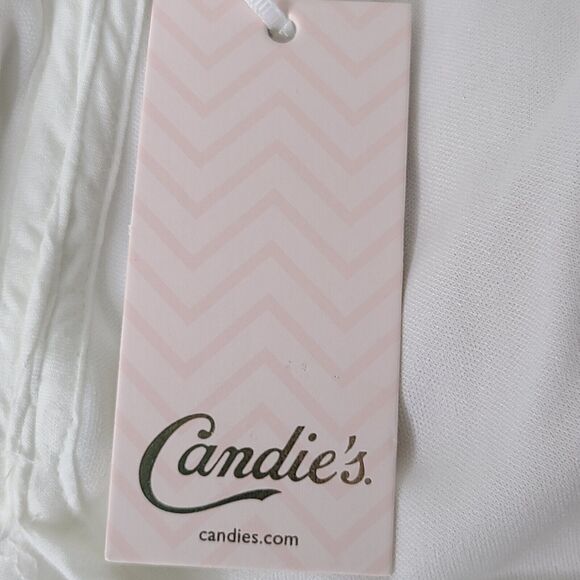 Candie's Women's SZ L Tie-Front Ruffle Strap White Eyelet Babydoll Top New w Tag - Picture 11 of 13